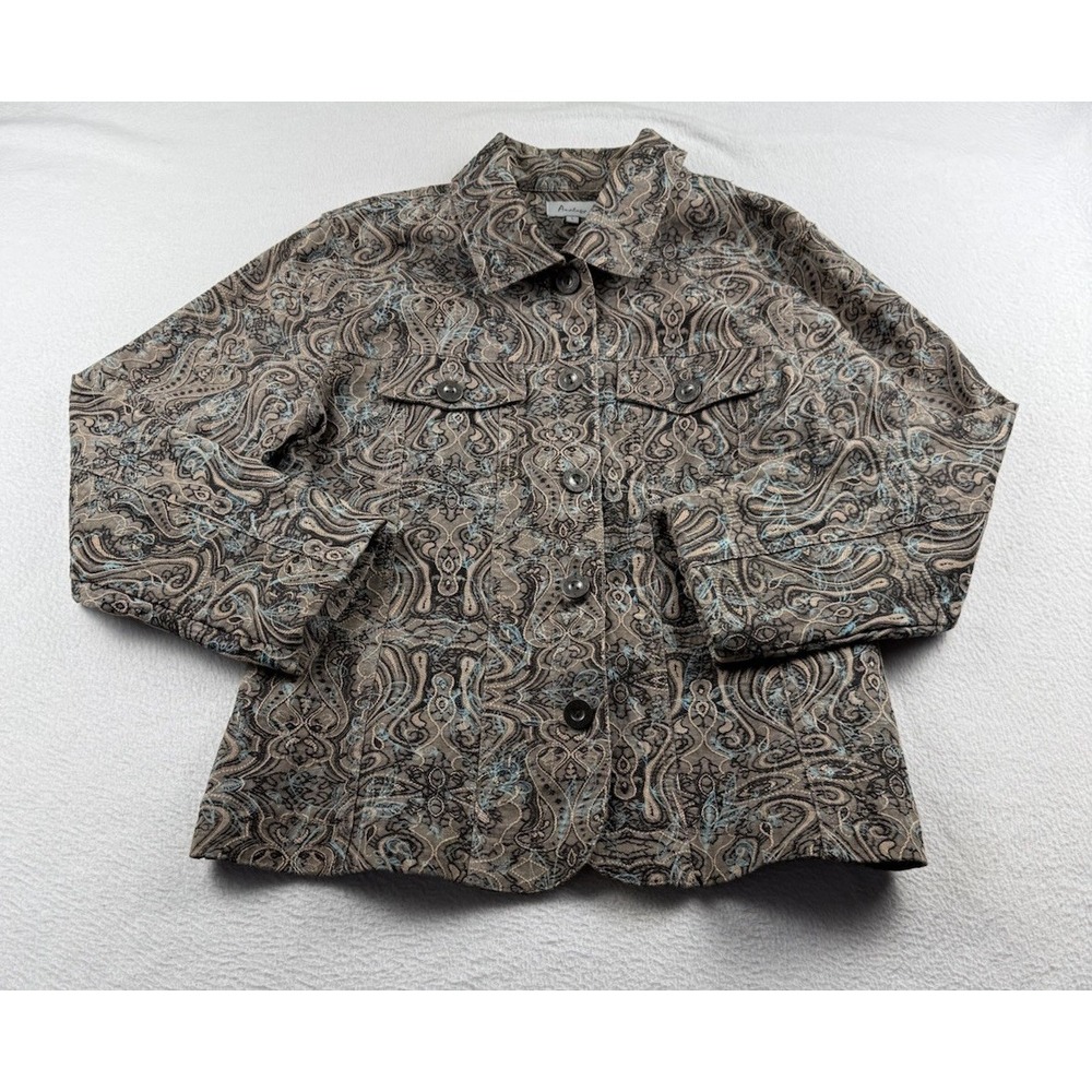 Analogy Women's L Paisley Tapestry Embroidered Jacket Boho Y2k Button Blue Cream